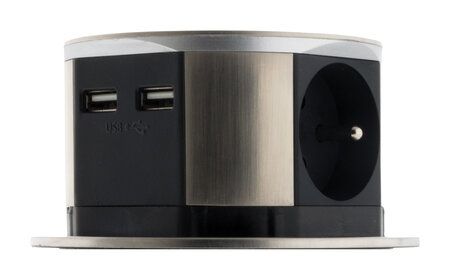 Bloc multiprise encastrable compact 3 prises 16A 2P+T & 2x USB - Finition  Inox - Otio - La Poste