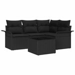 vidaXL Ensemble de canapé de jardin avec coussin 5 Pièces Noir Poly rotin