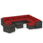 vidaXL Salon de jardin 12 Pièces avec coussins Bois imprégné de gris