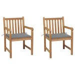 vidaXL Chaises de jardin lot de 2 et coussins gris Bois de teck massif