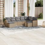 vidaXL Salon de jardin avec coussins 9Pièces mélange beige résine tressée