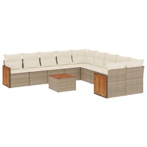 vidaXL Salon de jardin 11 Pièces avec coussins beige résine tressée