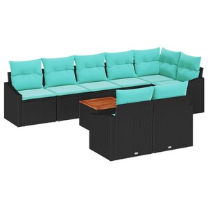 vidaXL Ensemble de canapé de jardin avec coussin 9 Pièces Noir Poly rotin