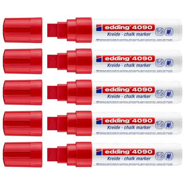 Marqueur Craie Liquide 4090 Verre Fenêtre Ardoise Rouge Pointe Biseautée 4-15 mm x 5 EDDING