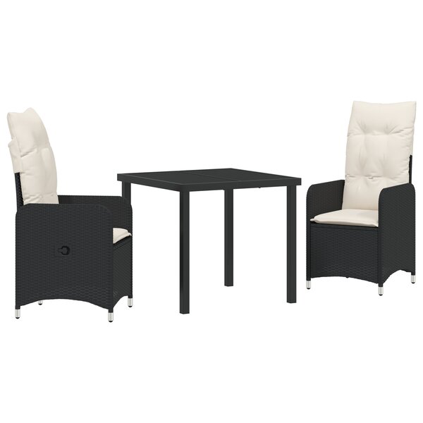 vidaXL Ensemble de salle à manger de jardin de 3 pièces avec coussins en rotin synthétique noir