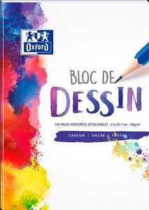 Bloc Dessin Polypro A4 210X297 mm 100 Pages Perforé 4 Trous 90g Uni OXFORD