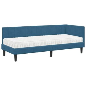 vidaXL Cadre de lit d'angle avec matelas Bleu 80 x 200 cm Velours