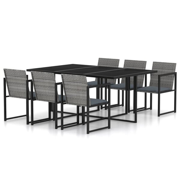 vidaXL Salon de jardin 7 Pièces avec coussins Résine tressée Gris
