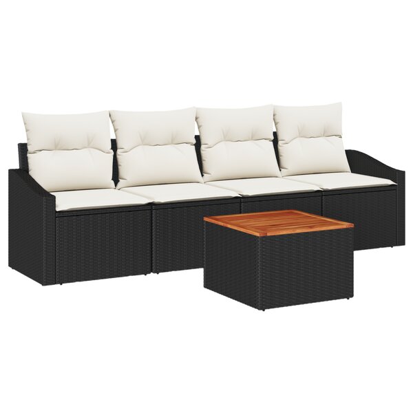 vidaXL Ensemble de sofa de jardin 5 pièces avec coussins noir poly rotin acacia