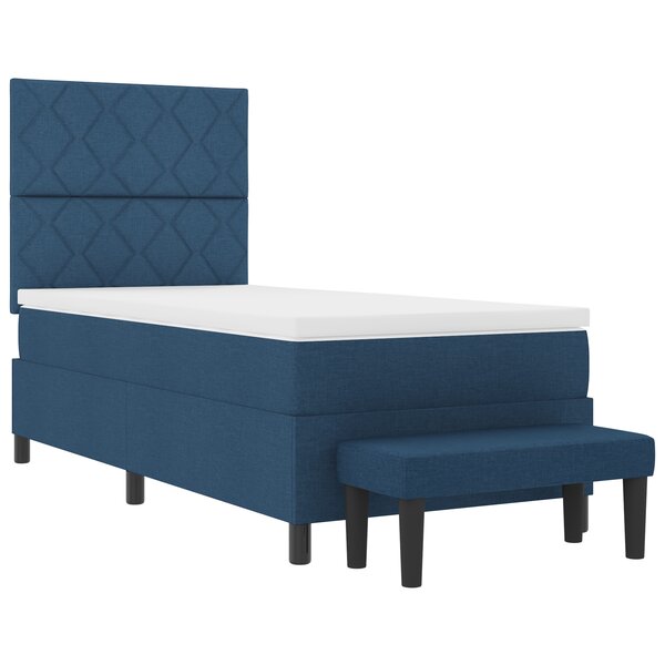vidaXL Lit à Ressort avec Matelas et Banc Bleu 90x200 cm en Tissu