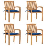 vidaXL Chaises de jardin empilables avec coussins lot de 4 Teck solide