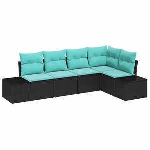 vidaXL Ensemble de canapé de jardin avec coussin 5 Pièces Noir polyrotin
