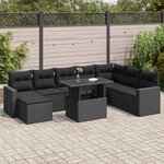 vidaXL Salon de jardin 9 Pièces avec coussins noir résine tressée