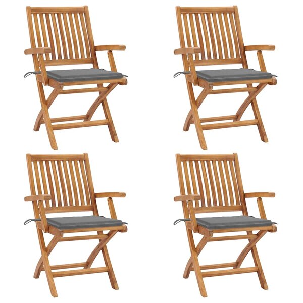 vidaXL Chaises pliables de jardin avec coussins lot de 4 Teck solide
