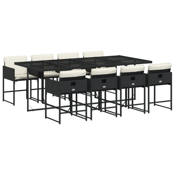 vidaXL Ensemble à manger de jardin 9Pièces coussins noir résine tressée