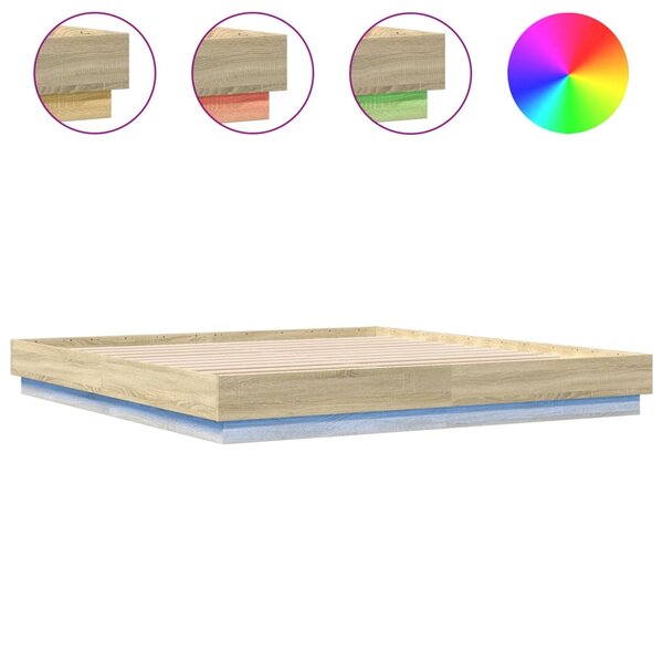 vidaXL Cadre de lit avec LED sans matelas chêne sonoma 200x200 cm