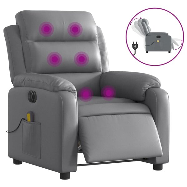 vidaXL Fauteuil de massage inclinable électrique gris similicuir