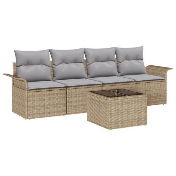 vidaXL Canapé de jardin 5 pièces avec coussins - Poly Rattan beige