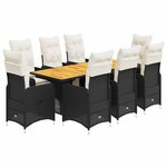 vidaXL Ensemble de bistro de jardin 9 Pièces coussins noir poly rotin