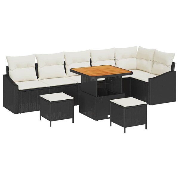 vidaXL Ensemble de canapé de jardin avec coussin 9 Pièces Noir Poly rotin