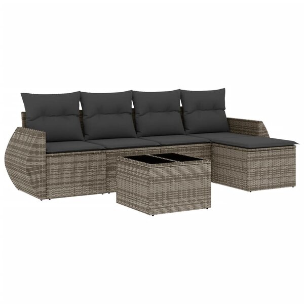 vidaXL Salon de jardin 6 Pièces avec coussins gris résine tressée