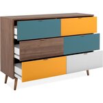 Commode 6 tiroirs - Métal et bois massif - Noyer foncé - Style rétro-vintage - L120 x P40 x H87 cm - CUBA