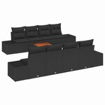 vidaXL Ensemble de canapé de jardin avec coussin 9 Pièces Noir Poly rotin