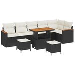 Canapé de jardin 9 pièces avec coussins noir poly rattan acacia