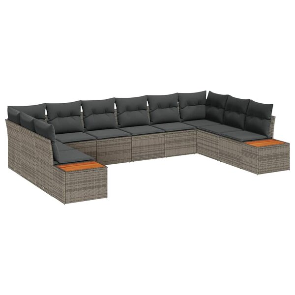 vidaXL Ensemble de canapé de jardin 10 Pièces Gris Poly rotin