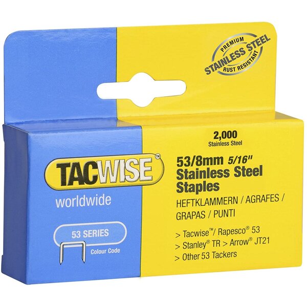 Boite de 2000 agrafes 53/8 mm  acier inoxydable TACWISE