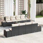 vidaXL Ensemble de canapé de jardin avec coussin 9 Pièces Noir Poly rotin