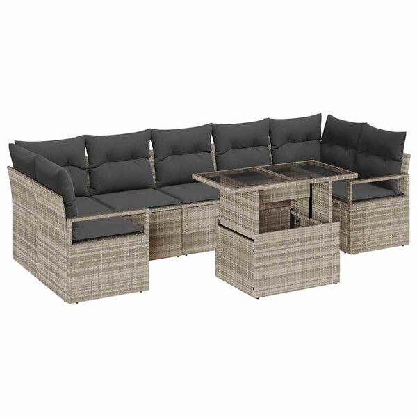 vidaXL Ensemble de canapé de jardin 8 Pièces Gris clair Poly rotin