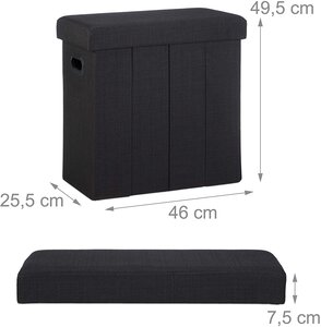 Tabouret banc banquette pouf de rangement pliable pliant 50 litres noir 13_0002776_2