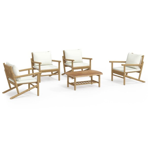 vidaXL Salon de jardin 5 Pièces avec coussins blanc crème bambou