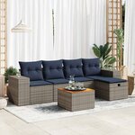 vidaXL Salon de jardin 6 Pièces avec coussins gris résine tressée
