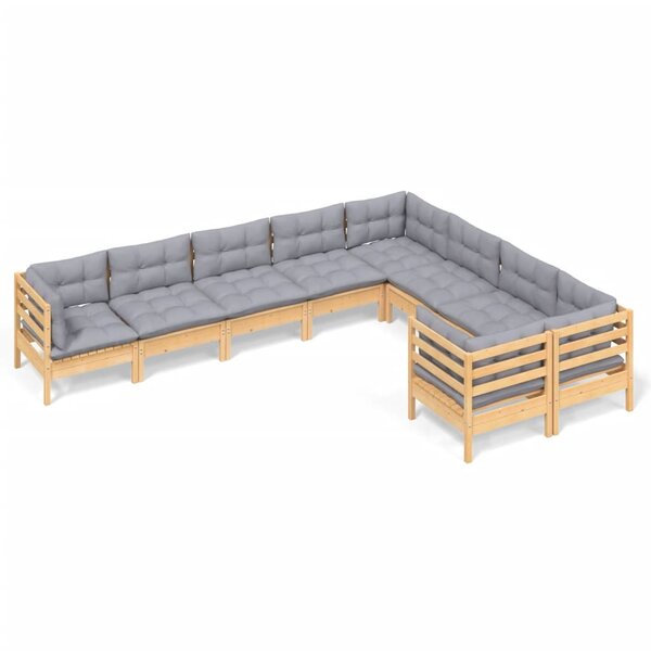 vidaXL Salon de jardin 9 Pièces avec coussins gris bois de pin