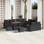 Ensemble de Sofa de Jardin 13 pièces avec Coussins Rattan Poly Noir Acacia
