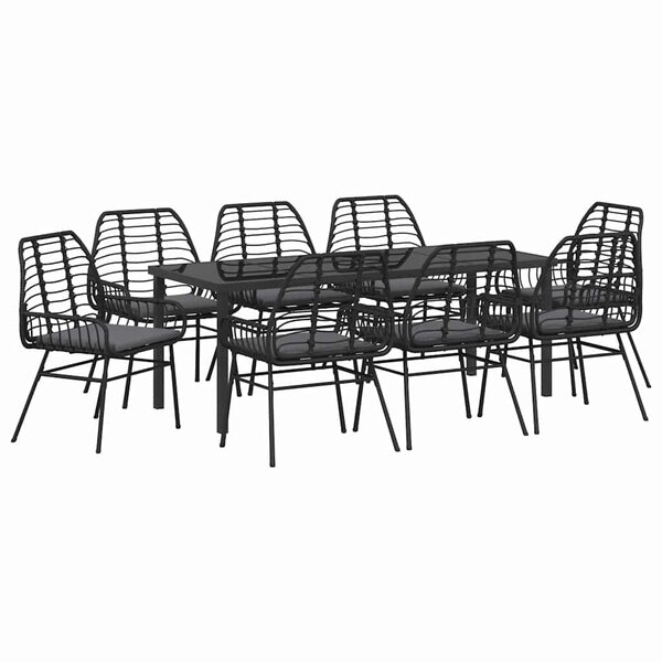 vidaXL Ensemble de salle à manger pour jardin 9 Pièces Noir polyrotin