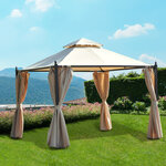 Tonnelle barnum style colonial 3 x 3 x 2 7 m double toit 4 toiles latérales avec zip beige et noir