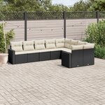 vidaXL Salon de jardin 9 Pièces avec coussins noir résine tressée