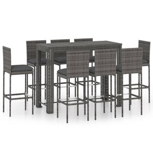 vidaXL Ensemble de bar d'extérieur 9 Pièces coussins anthracite Rotin