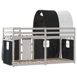 vidaXL Lit superposé avec rideaux blanc/noir 90x190 cm bois pin massif