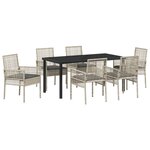 vidaXL Ensemble de salle à manger 7 pièces avec coussins gris clair en poly rattan