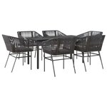 vidaXL Ensemble à manger de jardin coussins 7Pièces noir poly rotin verre