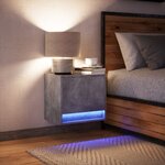vidaXL Table de chevet murale avec lumières LED gris béton