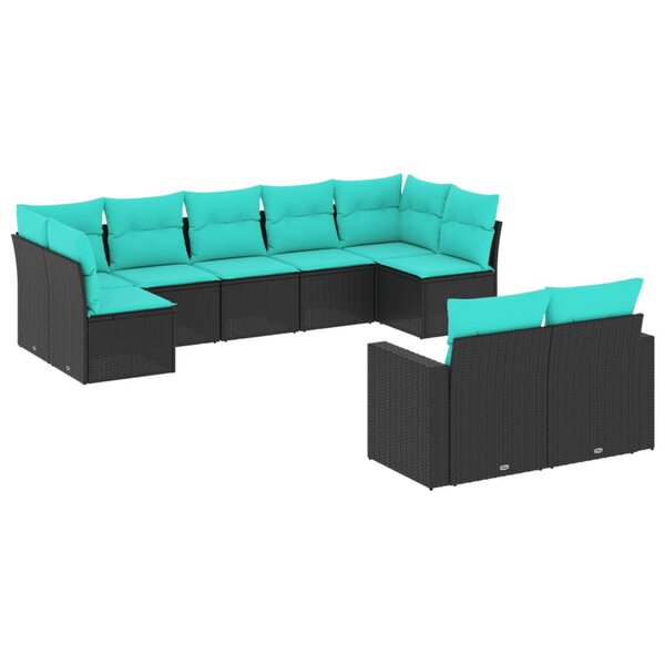 vidaXL Salon de jardin 9 Pièces avec coussins noir résine tressée