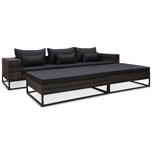 vidaXL Salon de jardin 5 Pièces avec coussins Résine tressée Gris