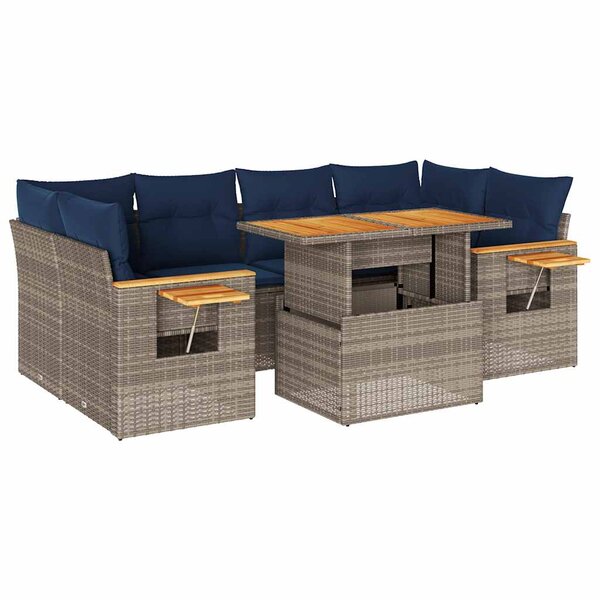 vidaXL Salon de jardin avec coussins 7 Pièces gris résine tressée