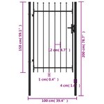 vidaXL Portillon simple porte avec dessus à pointe Acier 1x1 5 m Noir