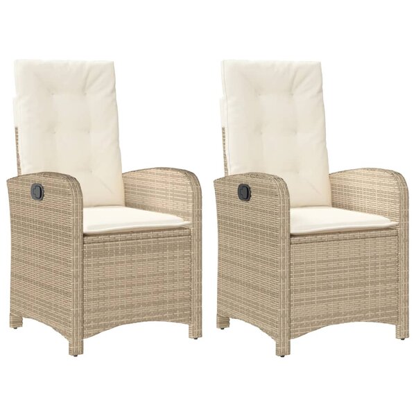 vidaXL Chaises inclinables de jardin lot de 2 et coussins beige rotin